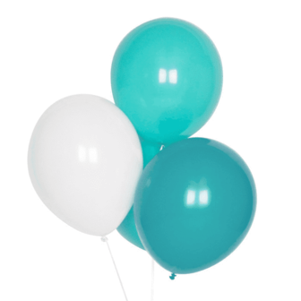 Ballonnen - turquoise, aqua, wit (biologisch afbreekbaar) -